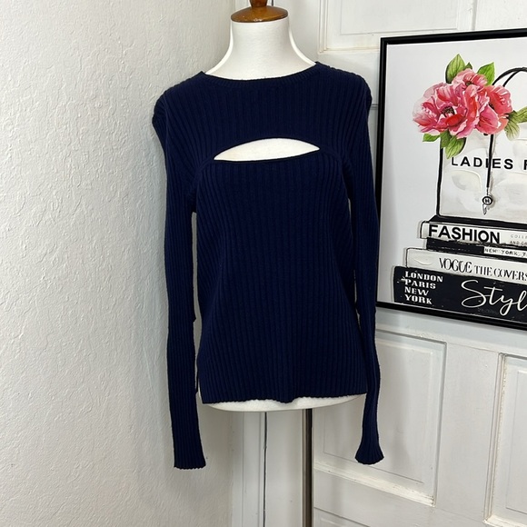 Frame Navy Cutout Sweater Size M - Picture 2 of 8